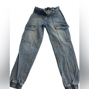 Fashion Nova Light Wash Denim Cargo Joggers